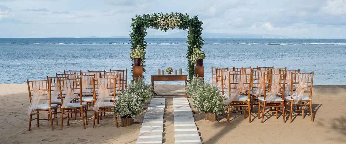 wedding set-up on beach in hawaii