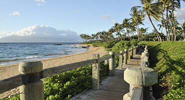 beach front with wood path in maui