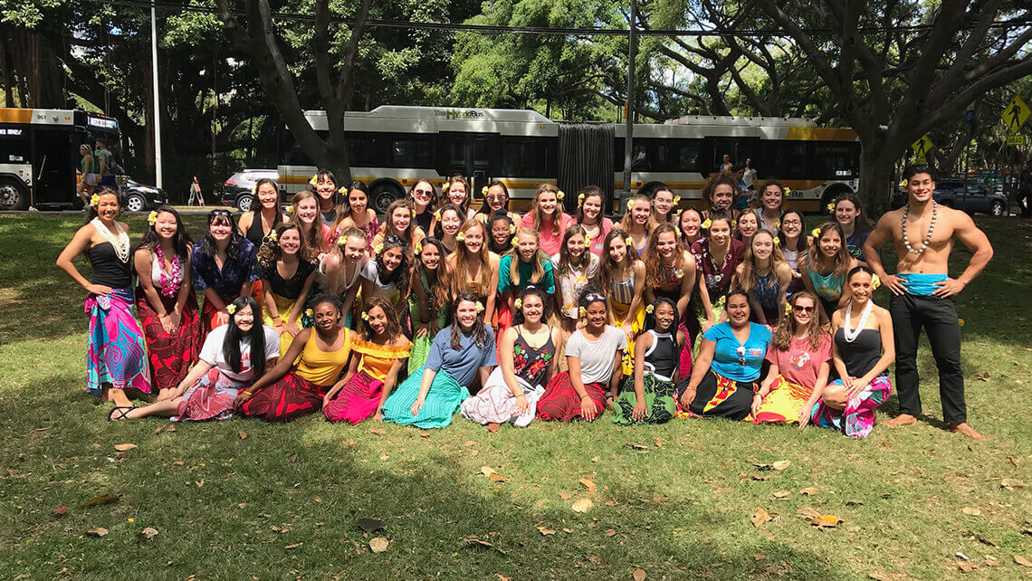 friends group photo after hula lesson