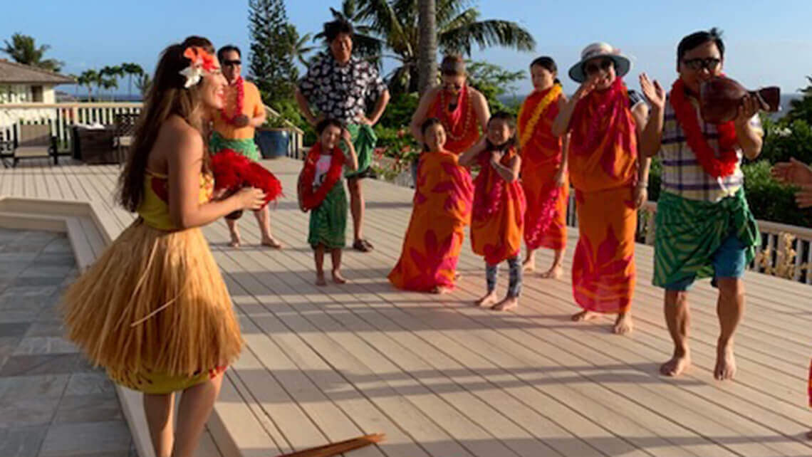 friends group photo after hula lesson